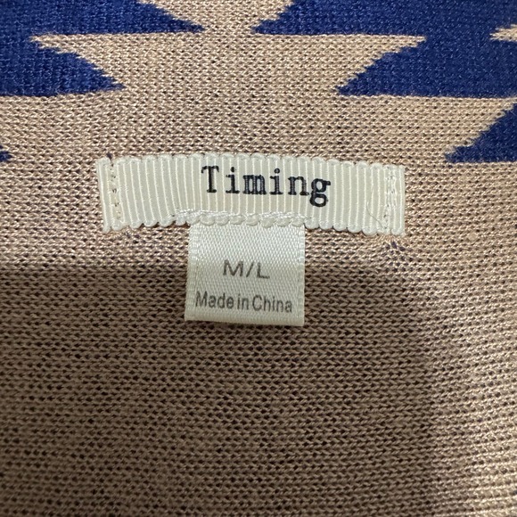 Timing Aztec Print Duster Vest Women's M/L Blue Tan Open Front Long Cardigan - Picture 8 of 10